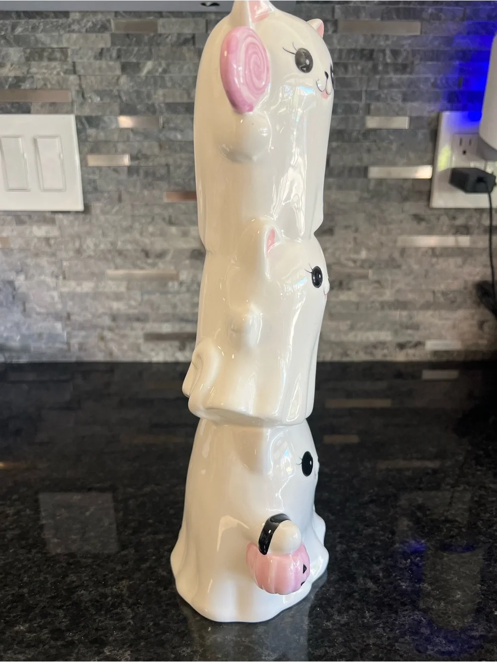 ADORABLE!!! Stacking SWEET TREATS Cat Ghost Ceramic Decor- 13 1/2 In Tall!!